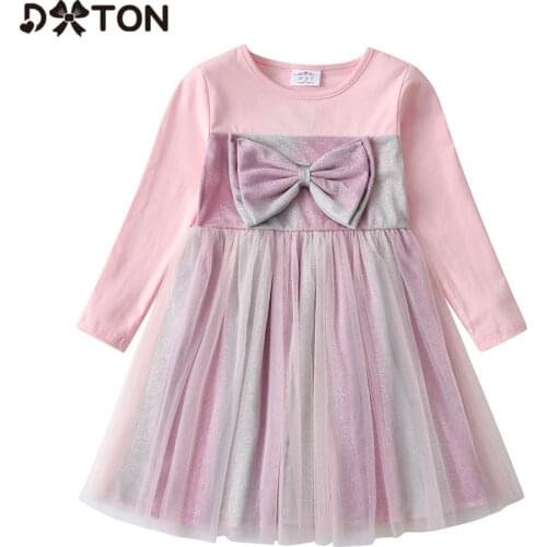 DXTON Girls Princess Dress Elegant Children Birthday Dress Party Costume Long Sleeve Winter Kids Dress Bow Cotton Girls Clothing