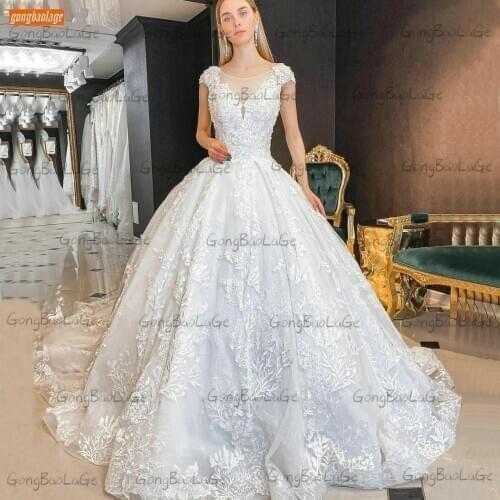 Luxury White Lace Wedding Gowns Boho Court Train 2021 Vestido De Noiva Appliqued Ivory Bridal Dresses Custom Made Abiti Da Sposa