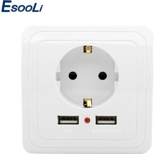 Wholesale Wall Power Socket Plug Grounded, 16A EUStandard Electrical Outlet With 2400mA Dual USB Charger Port for Mobile