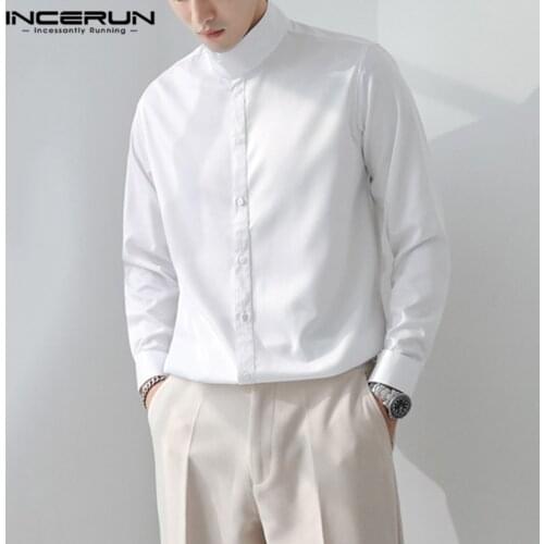 Spring Men Casual Shirt Solid Color Lapel Long Sleeve Leisure Camisas Streetwear Button Leisure Business Shirts Men 5XL INCERUN