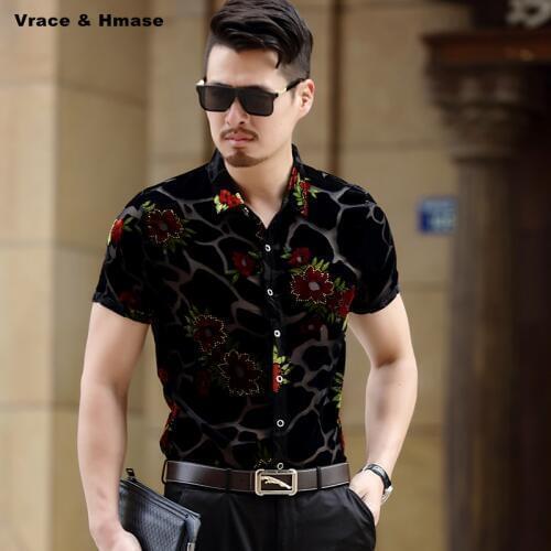 High-quality silk printing diamond wash and wear boutique men shirt Summer new arrival fashion casual short sleeve shirt M-XXXL