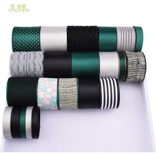 Chainho,22Design Green&Black Color Series,Mixed Ribbon Set,For DIY Handmade Gift,Craft,Packing,Hair&Wedding Accessories Material