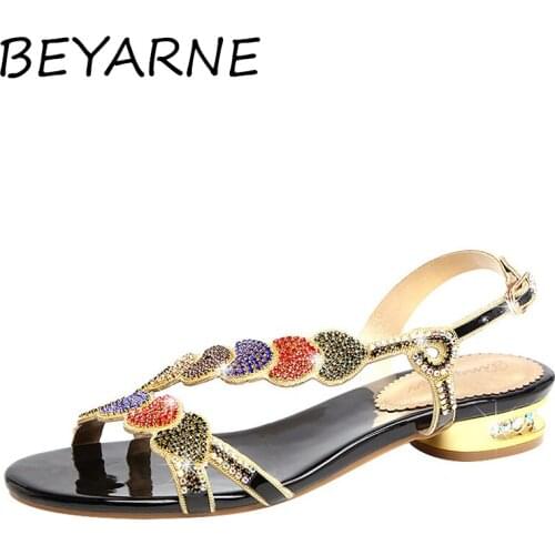 BEYARNE Summer Shoes New Ladies Genuine Leather Sexy Crystal Rhinestone Design Women Sandal Hot Ladies Flip Flop Shoes