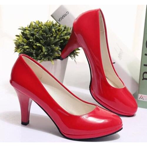 Large size Women shoes Pumps Fashion red white High heels Single Shoes Female Spring Summer Patent leather Wedding Party shoes
