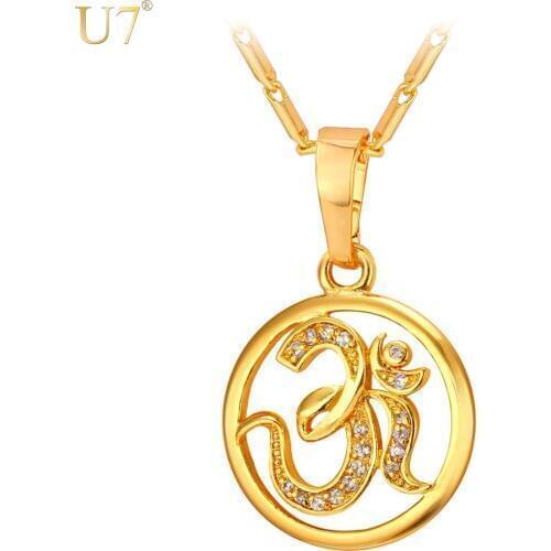 U7 AUM OM Pendant Charm Necklace Zircon India Hinduism Jewelry Fashion Silver/Gold Color Amulet Lucky Gift For Men/Women P922