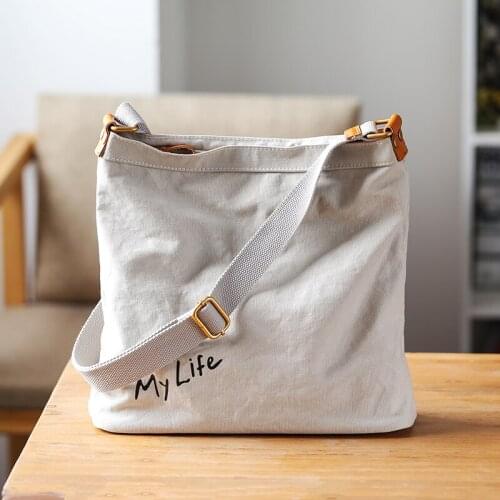 Crossbody Shoulder Bag Large-capacity Canvas with Leather Literary Japanese Style Simple and Versatile