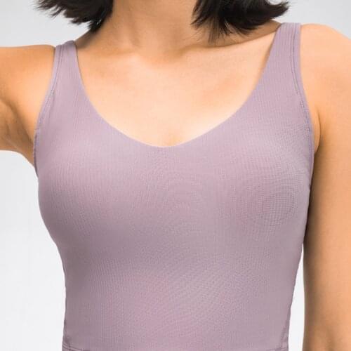 Womens Basic V-neck Stretchy Slim Fit Knit Crop Tank Top Padding Rib Sport Workout Bra Fitness Workout Running Top Gym Clothing