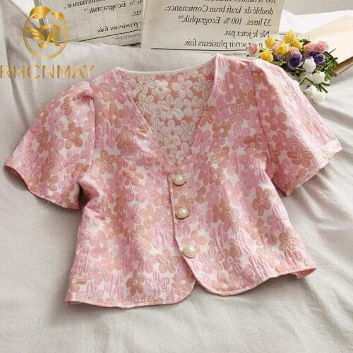 2021 New Summer Single Breasted Elegant Coats Jackets Korean Chic Women outfit femme Floral Printed Short Sleeve Coat