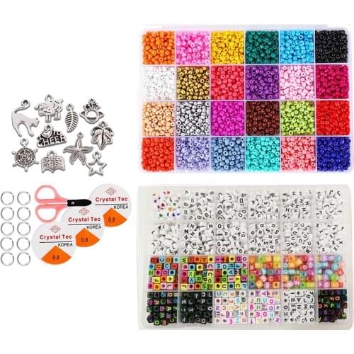 1Box Glass Seed Beads Pendant Charms Kit DIY Bracelets Necklace Anklet Bangles Jewelry Making Handmade Finding Crafts