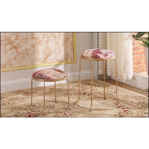 2pieces/lot Flannelette Fabric European Gold Stool Leg Stainless steel Round dining chair nordic kitchen chair restaurant