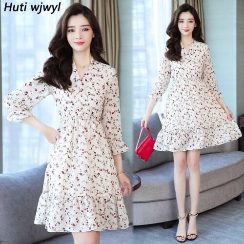 2021 Vintage Long Sleeve Sweet Mini Dresses Autumn Winter Plus Size Floral Chiffon Dress Elegant Women Bodycon Party Vestidos
