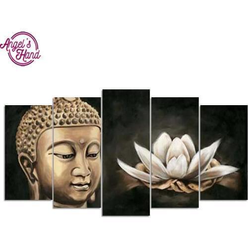 5d diy square Diamond embroidery Buddha&Lotus 5pcs Multi-picture Combination diamond painting Cross Stitch Rhinestone mosaic