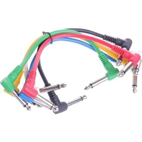 6x Professional Guitar Parts Colorful Angled Plug Audio Cable Leads Patch Cables