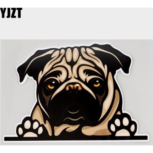 YJZT 15.1CM×10.2CM Car Sticker Lovely Pug Peeking Dogs PVC Decal 11C-0376
