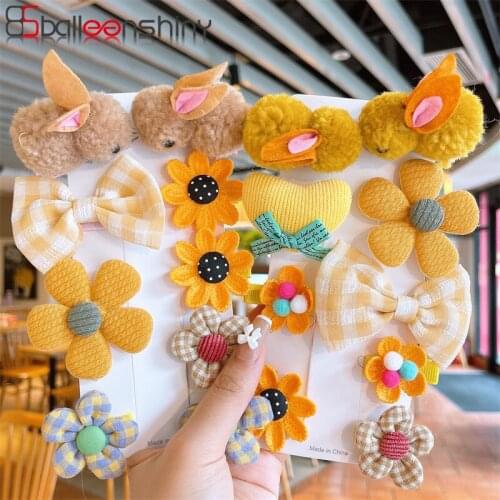 Balleenshiny 8PCS/Lot Handmade Hair Clips for Girls Plaid Bows Flower Hairpins Knotted Rabbit Barrettes Kids Hair Accessories