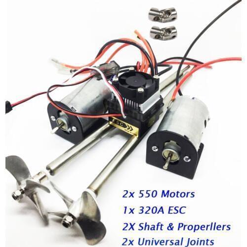 Free Shipping RC Boat Spare Parts Double 550 Motors+Universal Joints+ 320A ESC+ Metal Shaft + Metal Properller Assembly Set