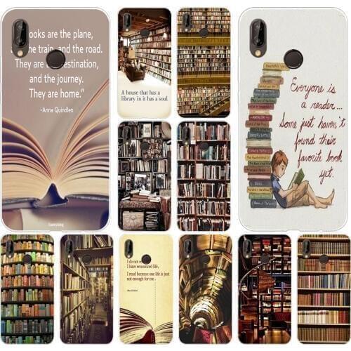 139H Retro Book Shelf Bookshelf Library Soft Silicone Tpu Cover Case for huawei p 20 lite pro y6 2017 mate 10 lite