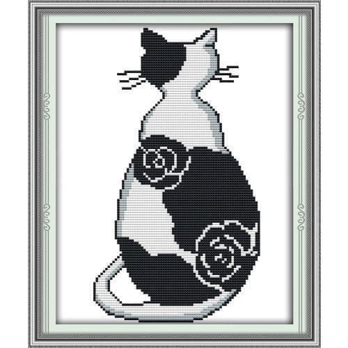 The black and white cat cross stitch kit cartoon animal aida 14st 11ct count canvas stitches embroidery DIY handmade needlework
