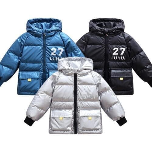 Baby Winter Clothes Long Sleeve Bright Down Jacket Fashion Zipper Hoodeie For Teens Boys Outerwear Waterproof Snow Jackets Coat