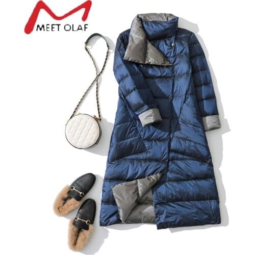 Double Sided Down Jacket Coat Female Winter Turtleneck White Duck Down Double Breasted Warm Women Parkas Snow Outwear