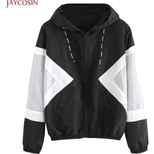 JAYCOSIN Women Long Sleeve Patchwork Thin Skinsuits Hooded Zipper Pockets Coat z0801