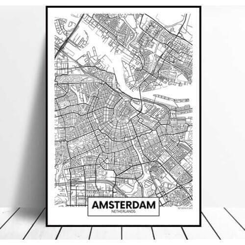Amsterdam City Map Line Art Painting Decoration Picture Wall Poster Modern Canvas Illustration Nordic Home Decoration