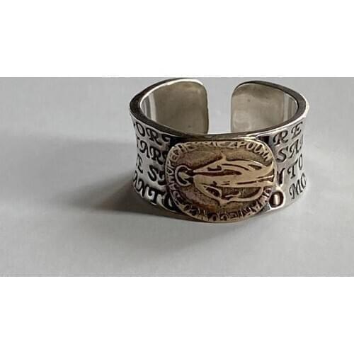 TWO-TONE retro Authentic S925 Sterling Silver FINE Jewelry Holly Virgin Maria Ring adjust TLJ824