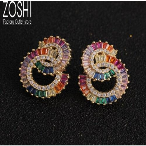 Circle Round Symmetrical Zirconia Earrings For Women Wedding Party Jewelry Full Fill Multicolor Crystal Mini Stud Earrings 2021