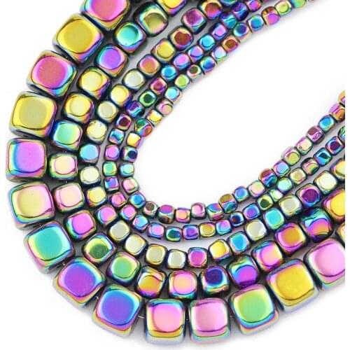 Square Multicoloured Hematite Beads 2/3/4/6MM Cube Natural Stone Spacer Loose Beads For Jewelry Making Diy Bracelet Accessories