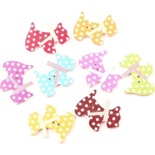 LF 50Pcs Mixed Dog Wooden Sewing Buttons For Clothes Needlework Scrapbooking Crafts Decorative Diy Accessories
