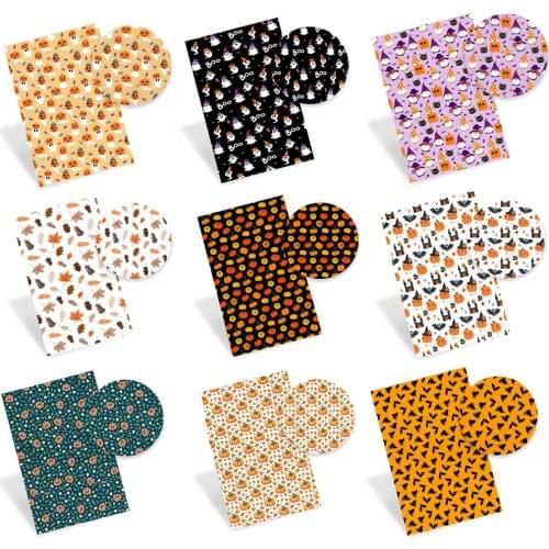 Halloween Faux Leather Fabric PU Printed Leather Sheets Fabric for Handmade Bags Bows DIY Crafts Supplies Decoration 22*30CM A4