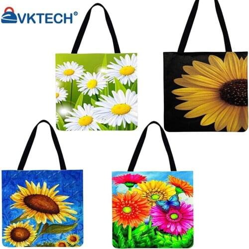 Fashion Women Sunflower Printed Shoulder Shopping Bag Casual Ladies Large Capacity Tote Handbags