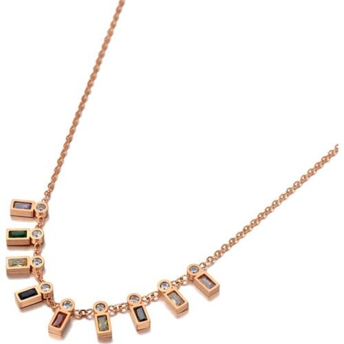 Trendy Colorful Cubic Zirconia Charm Pendant Necklace For Women Stainless Steel Bohemia Party Necklace Jewelry N20136