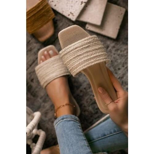 Fashion casual square head open toe twine 2021 summer new style flat-bottomed outdoor womens slippers