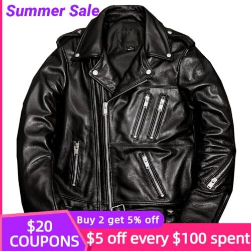 2021 Black Motorcycle Style Genuine Leather Jacket Men Plus Size 4XL Real Cowhide Spring Slim Fit Short Bikers Natural Coat