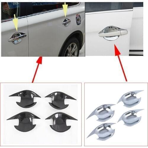 Car Outer Door Handle Bowls Cover Trim Steel Carbon Fiber For Mitsubishi Outlander 13-17 Protection Exterior Decoration Sticker