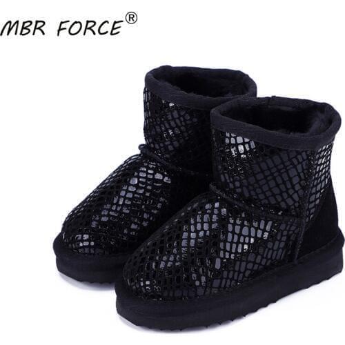 MBR FORCE 2020 New winter childrens snow boots boys girls Genuine leather ankle boots warm and Waterproof plush children shoes