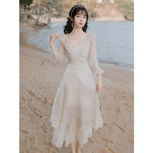 2021 new fashion womens clothing V-Neck Vintage Dot dresses for women dress