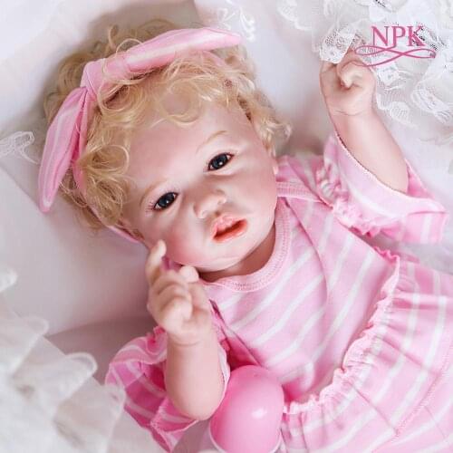 NPK 56CM 100% hand-made detailed painting collectiblescan rebborn baby doll soft full body silicone take bath