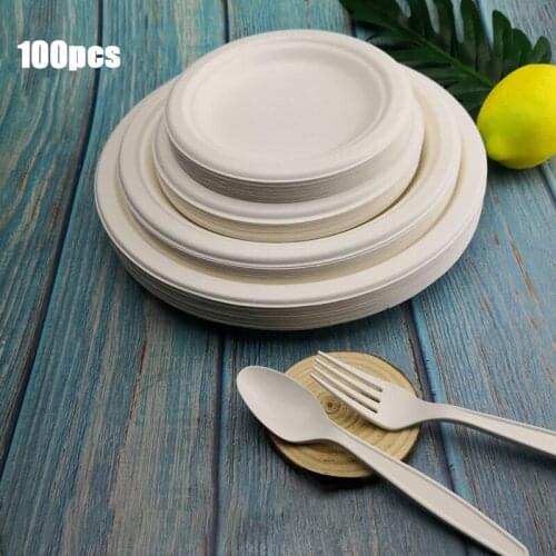100Pcs 6/7/9inch Disposable Degradable Paper Plates Cake Dish for Wedding Birthday Banquet Party