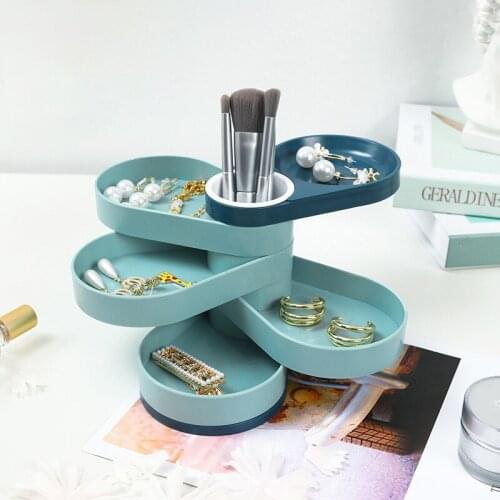 Green Rotatable Jewelry Display Organizer Large Rings Earrings Necklace Makeup Holder Cases Multi-layer Jewelry Box For Women