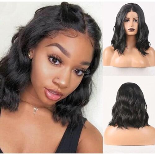 AIMEYA Black Bob Lace Front Wigs for Women Short Wave Middle Part High Temperature Hair Cosplay Daily Wear Cosplay Wigs