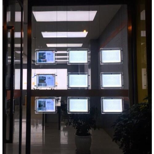 9PCS A4 Two Sides Landscape Hanging Acrylic Frame LED Display Light Pocket Systems for Real Estate Agent Window