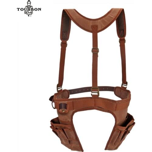 Tourbon Carpenter’s Tool Belt with Suspenders Padded Cooling Mesh Framers Rig Electricians Combo Apron Tool Hammer Pouch Bag