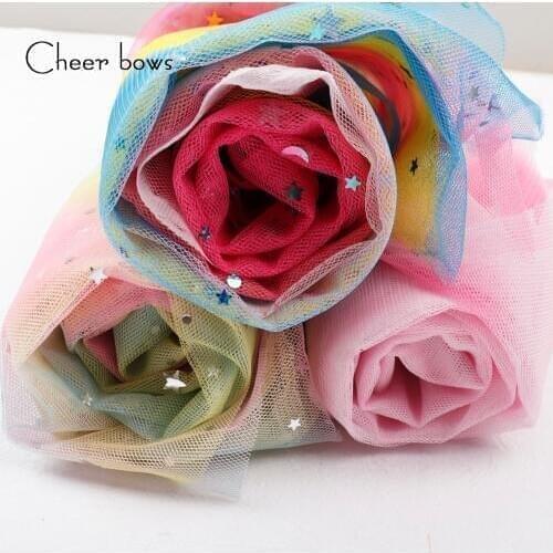 Cheer bow Lace Fabric Rainbow Home Textile Silk DIY Handmade Textile DIY Sewing Supplies Apparel Sewing Fabric For Dress Dolls