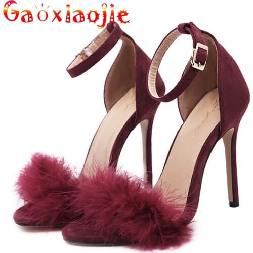 Womens Summer Shoes Sexy Fashion Catwalk Shoes Stage Fish Mouth High Heel Sandals 43 Plus Size Shoes Fur Heel Womens Sandals