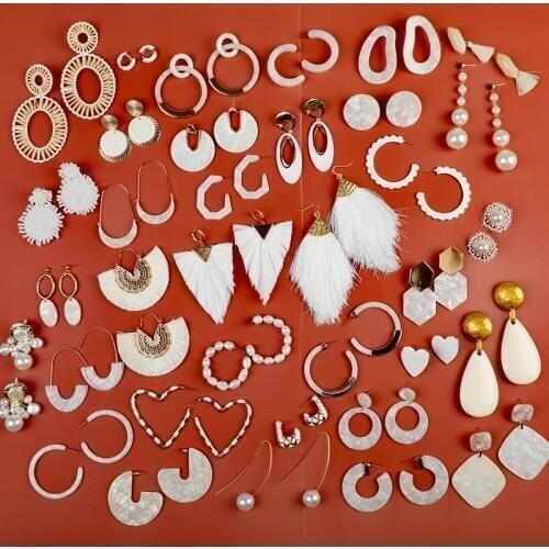 Fashion Jewelry Acrylic White Pearl Dangle Earring for Women Trendy Boho Geometric Statement Tassels Hanging Earring Za Brincos