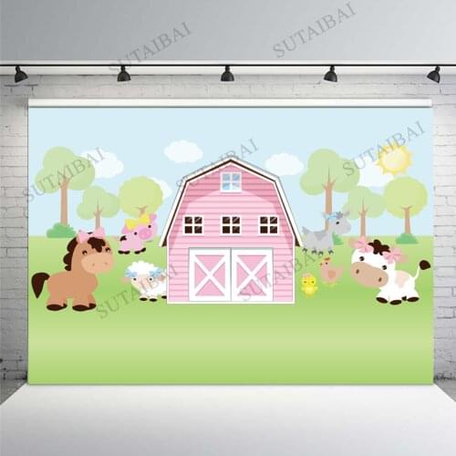 Light Pink Farm Cottage Barn Barnyard Garden Animals Cow Horse Custom Baby Kids Birthday Photo Studio Backdrop Background Vinyl