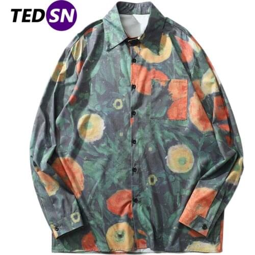 Hip Hop Streetwear Painting Print Casual Shirts 2020 Autumn Harajuku Fashion Cotton Long Sleeve Outwear Vintage Oversized Shirt