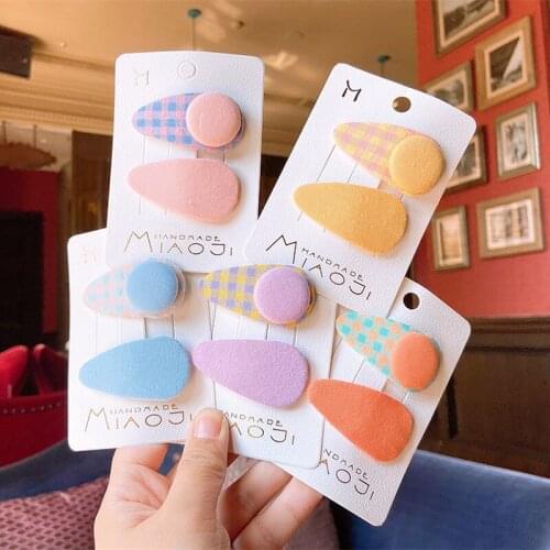 2 Pcs New Korean Fashion Cute Children Colorful Plaid Fabric Button BB Clip for Sweet Girl Princess Hairpins Hair Accessories